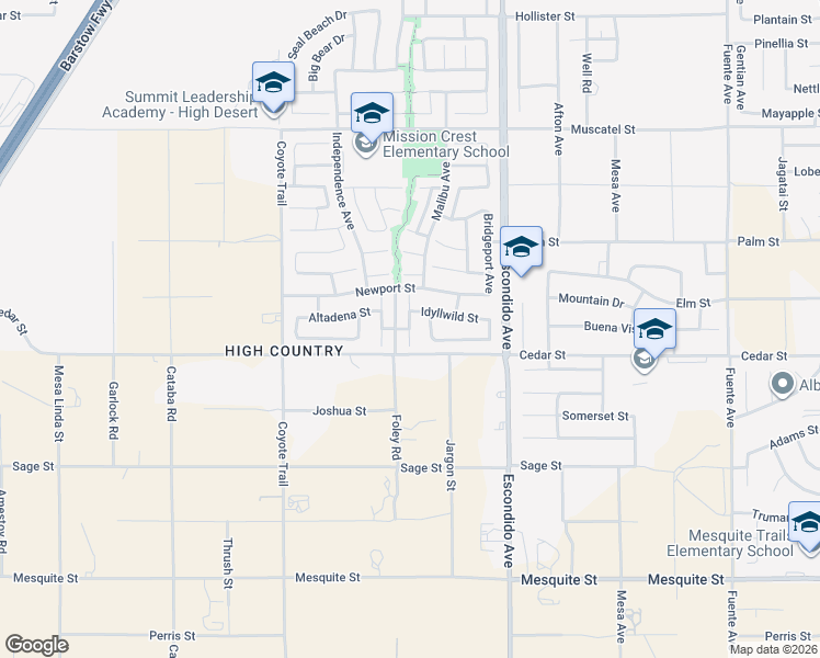 map of restaurants, bars, coffee shops, grocery stores, and more near Stockton Avenue in Hesperia