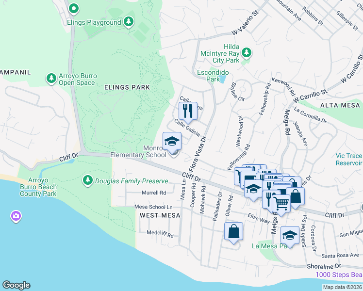 map of restaurants, bars, coffee shops, grocery stores, and more near 2417 Calle Linares in Santa Barbara