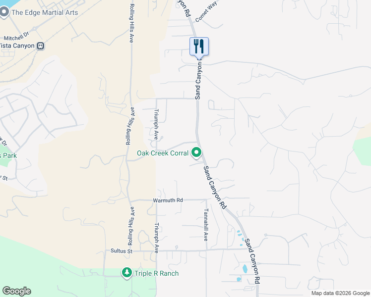 map of restaurants, bars, coffee shops, grocery stores, and more near 16400 Alamo Canyon Road in Santa Clarita