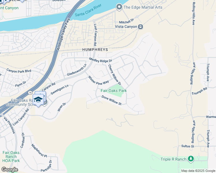 map of restaurants, bars, coffee shops, grocery stores, and more near 17455 Honey Maple Street in Los Angeles County