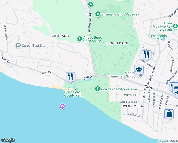 map of restaurants, bars, coffee shops, grocery stores, and more near 422 Alan Road in Santa Barbara