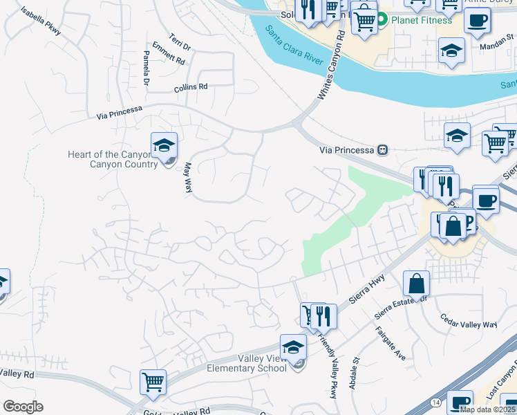 map of restaurants, bars, coffee shops, grocery stores, and more near 19606 Sunrise Summit Drive in Santa Clarita