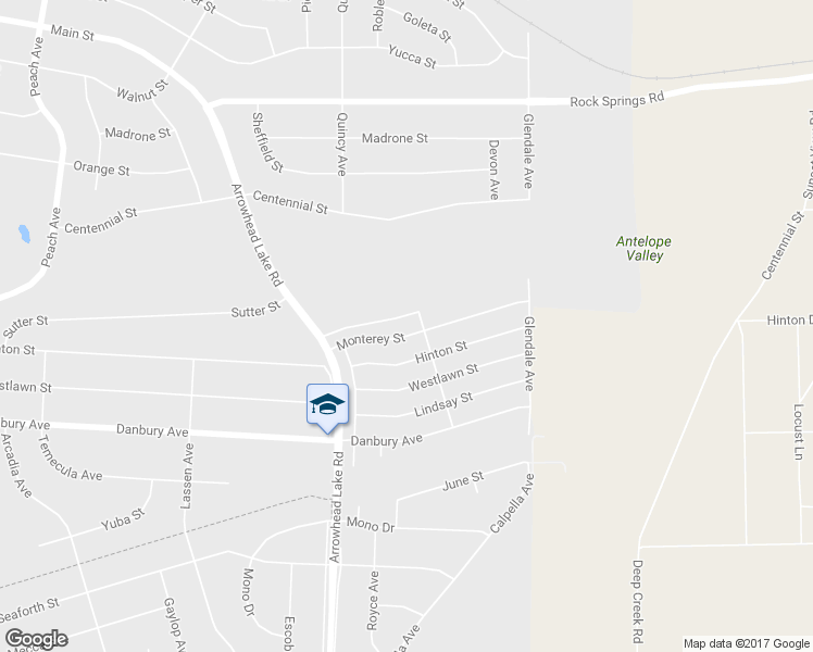 map of restaurants, bars, coffee shops, grocery stores, and more near 19078 Monterey Street in Hesperia