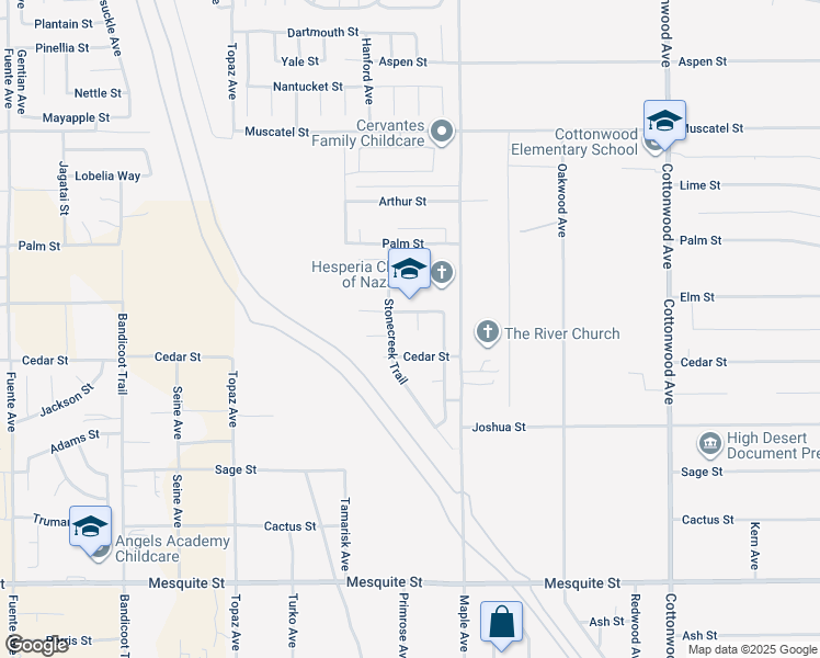 map of restaurants, bars, coffee shops, grocery stores, and more near 8546 Wagon Wheel Court in Hesperia