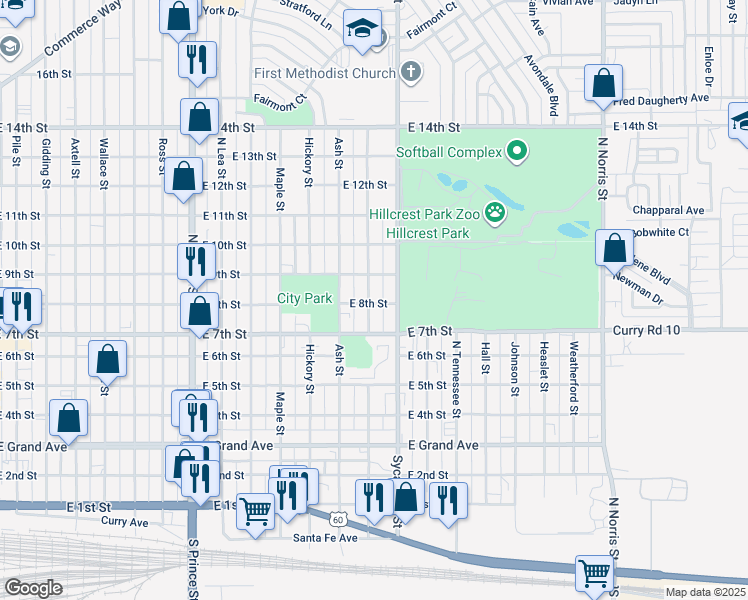 map of restaurants, bars, coffee shops, grocery stores, and more near 720 Sycamore Street in Clovis