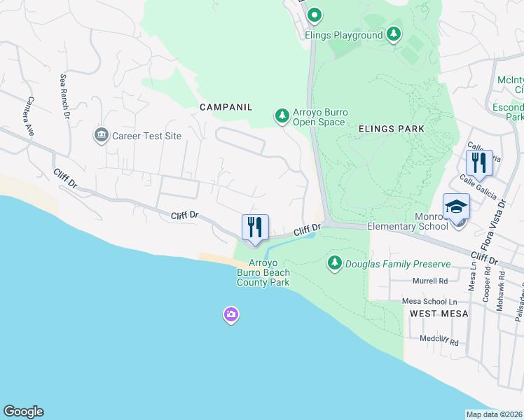 map of restaurants, bars, coffee shops, grocery stores, and more near 3002 Sea Cliff in Santa Barbara