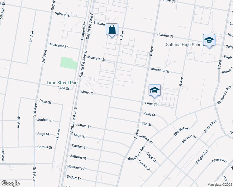 map of restaurants, bars, coffee shops, grocery stores, and more near 8511 C Avenue in Hesperia