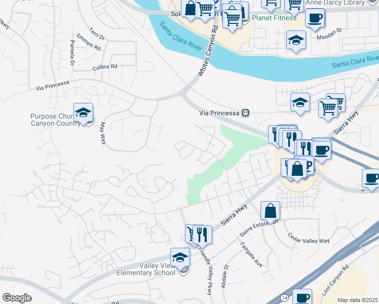 map of restaurants, bars, coffee shops, grocery stores, and more near 26751 Winsome Circle in Santa Clarita