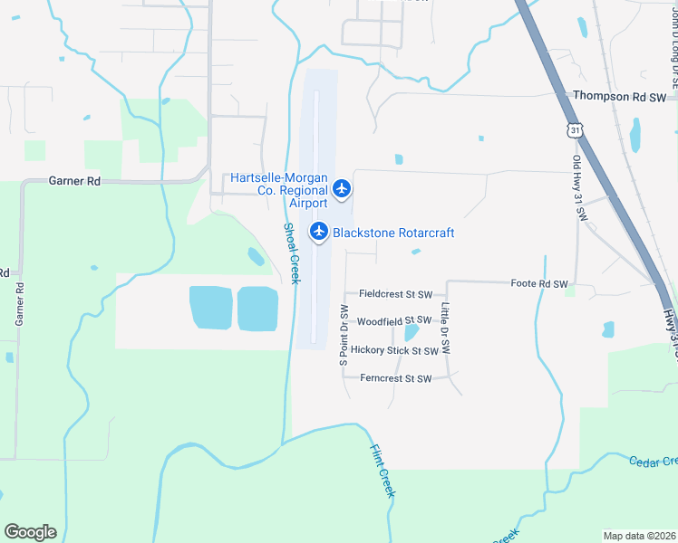 map of restaurants, bars, coffee shops, grocery stores, and more near 3401 South Point Drive Southwest in Hartselle