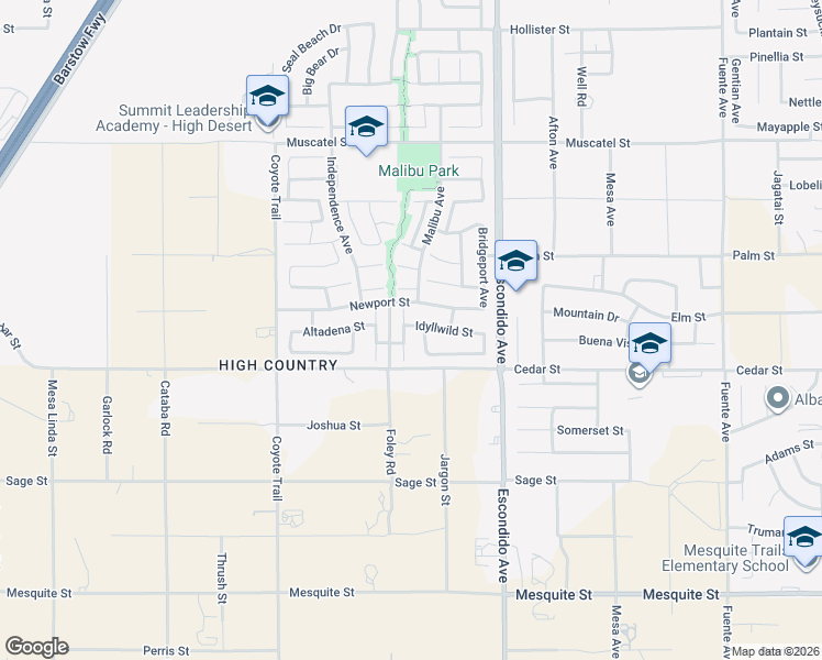 map of restaurants, bars, coffee shops, grocery stores, and more near 8575 Stockton Avenue in Hesperia