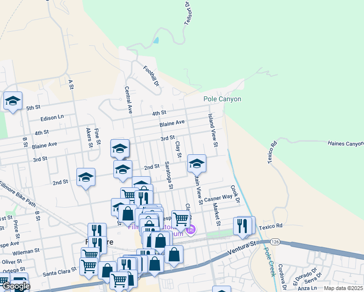 map of restaurants, bars, coffee shops, grocery stores, and more near 638 Clay Street in Fillmore