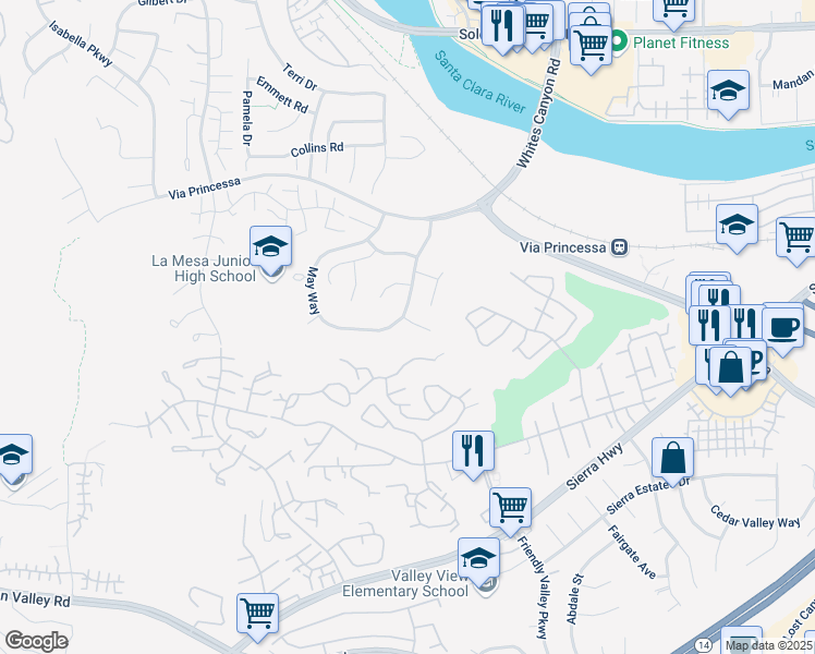 map of restaurants, bars, coffee shops, grocery stores, and more near 19614 Sunrise Summit Drive in Santa Clarita
