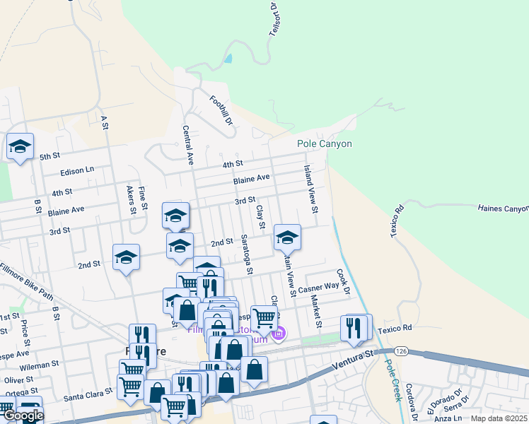 map of restaurants, bars, coffee shops, grocery stores, and more near 638 Clay Street in Fillmore