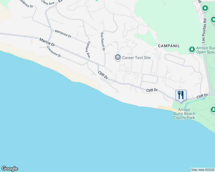 map of restaurants, bars, coffee shops, grocery stores, and more near 3433 Sea Ledge Lane in Santa Barbara