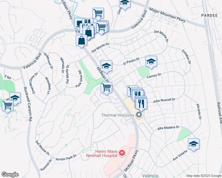 map of restaurants, bars, coffee shops, grocery stores, and more near 26101 McBean Parkway in Santa Clarita