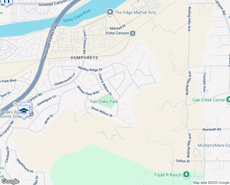 map of restaurants, bars, coffee shops, grocery stores, and more near 27027 Mountain Willow Lane in Los Angeles County