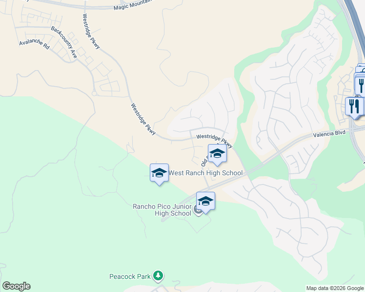 map of restaurants, bars, coffee shops, grocery stores, and more near 26173 Lone Rock Court in Los Angeles County