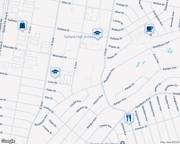 map of restaurants, bars, coffee shops, grocery stores, and more near 8522 H Avenue in Hesperia