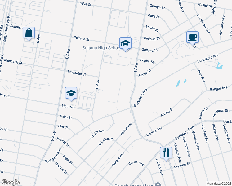 map of restaurants, bars, coffee shops, grocery stores, and more near 8522 H Avenue in Hesperia