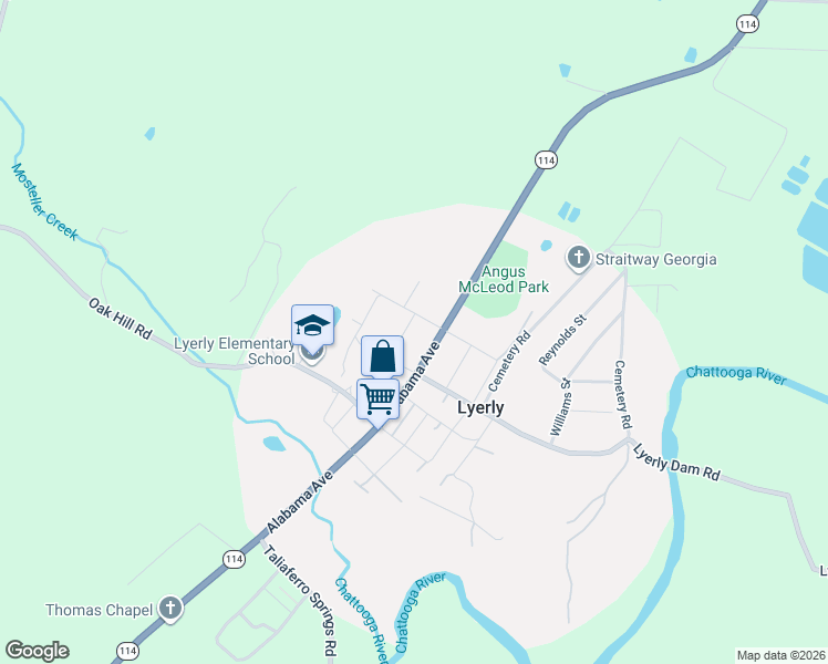 map of restaurants, bars, coffee shops, grocery stores, and more near 107 Hammond Street in Lyerly