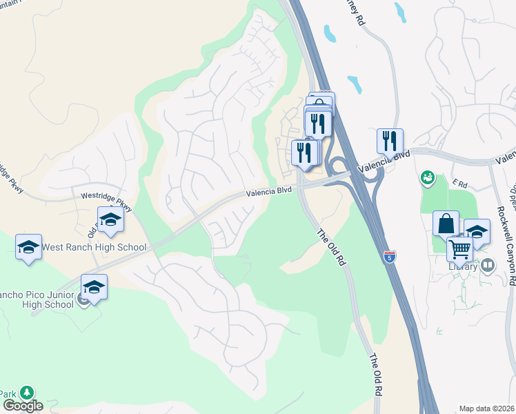 map of restaurants, bars, coffee shops, grocery stores, and more near 25509 Via Ventana in Los Angeles County