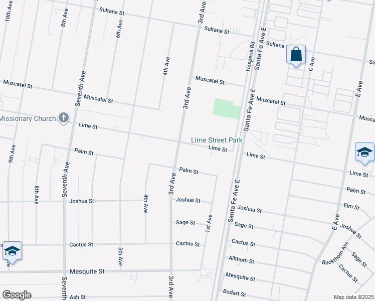 map of restaurants, bars, coffee shops, grocery stores, and more near 16233 Lime Street in Hesperia