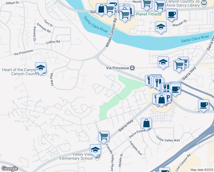map of restaurants, bars, coffee shops, grocery stores, and more near 26851 Oak Branch Circle in Santa Clarita