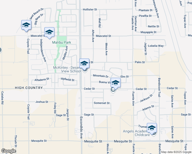 map of restaurants, bars, coffee shops, grocery stores, and more near 13431 Mountain Drive in Hesperia