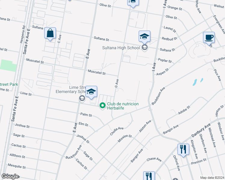 map of restaurants, bars, coffee shops, grocery stores, and more near in Hesperia