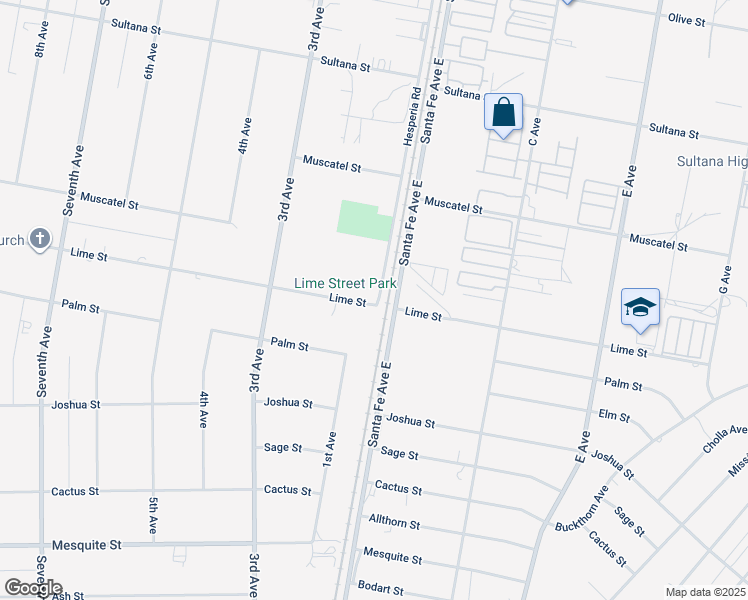 map of restaurants, bars, coffee shops, grocery stores, and more near 17043 Main Street in Hesperia