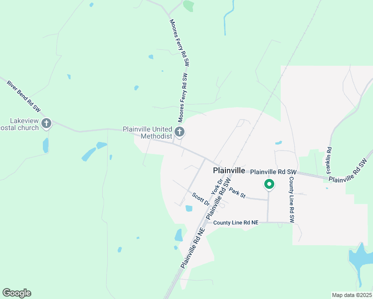 map of restaurants, bars, coffee shops, grocery stores, and more near River Bend Road Southwest in Plainville
