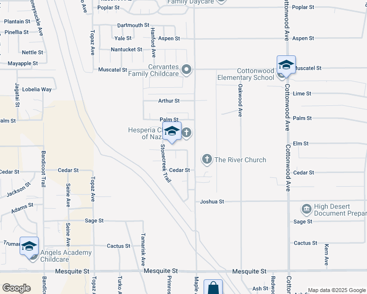 map of restaurants, bars, coffee shops, grocery stores, and more near 14468 Silent Spring Street in Hesperia