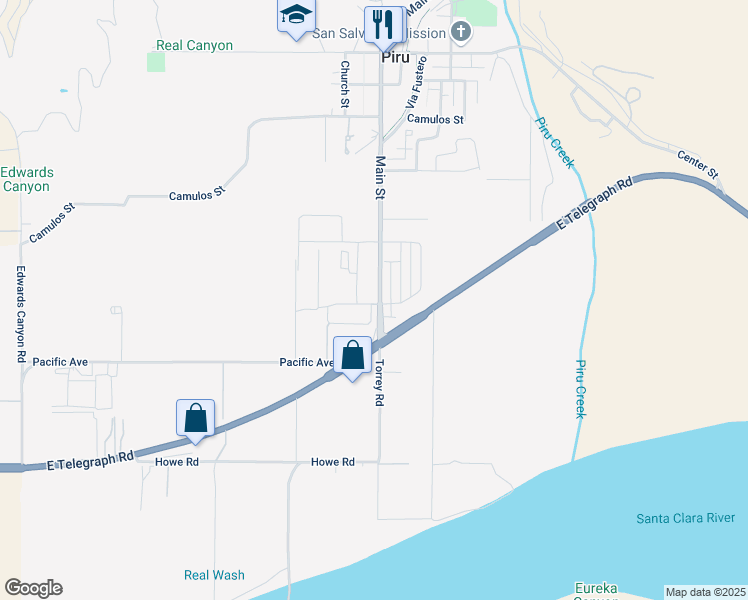 map of restaurants, bars, coffee shops, grocery stores, and more near 93 Main Street in Fillmore