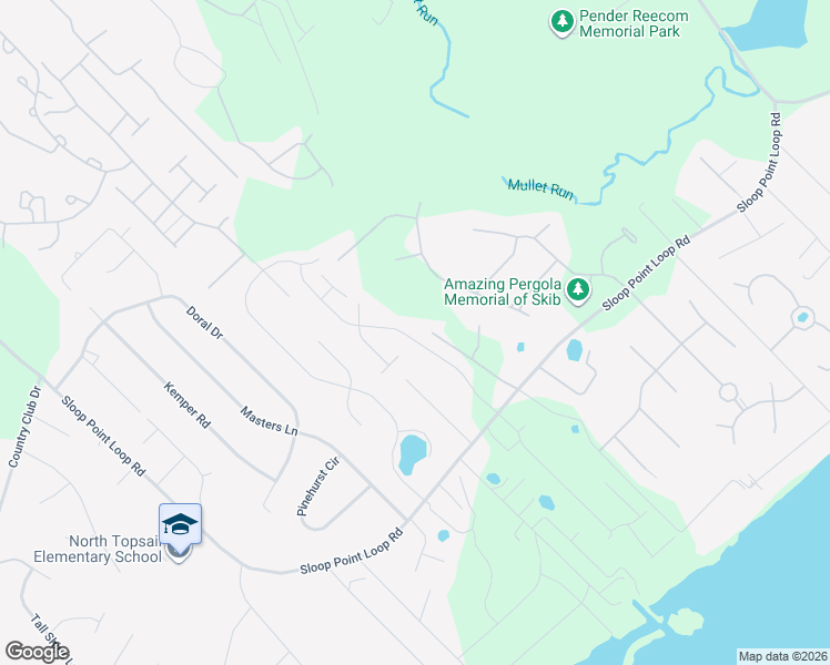 map of restaurants, bars, coffee shops, grocery stores, and more near 2229 Sloop Point Loop Road in Hampstead
