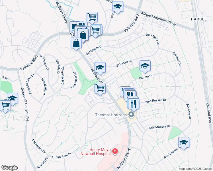 map of restaurants, bars, coffee shops, grocery stores, and more near 26101 Bungalow Court Drive in Santa Clarita