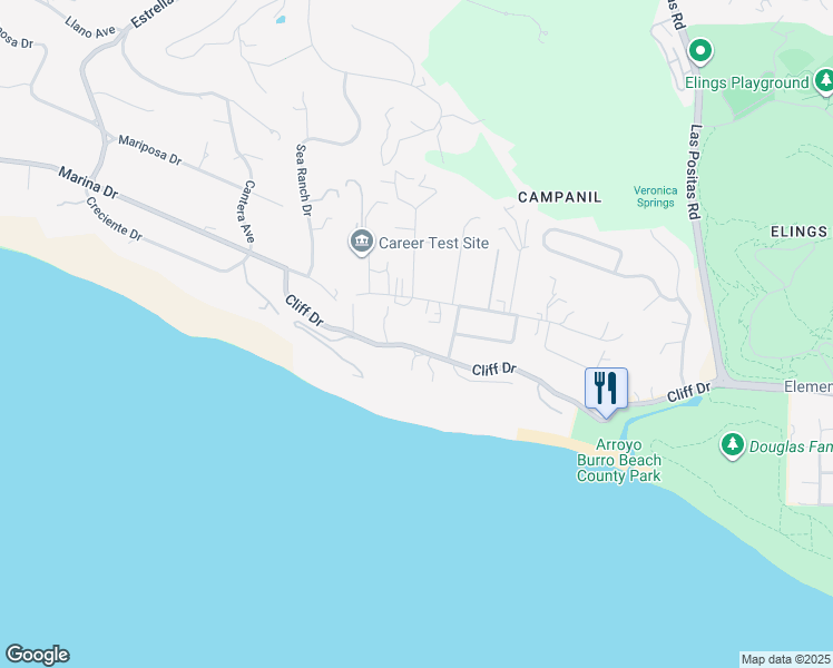 map of restaurants, bars, coffee shops, grocery stores, and more near 3320 Cliff Drive in Santa Barbara