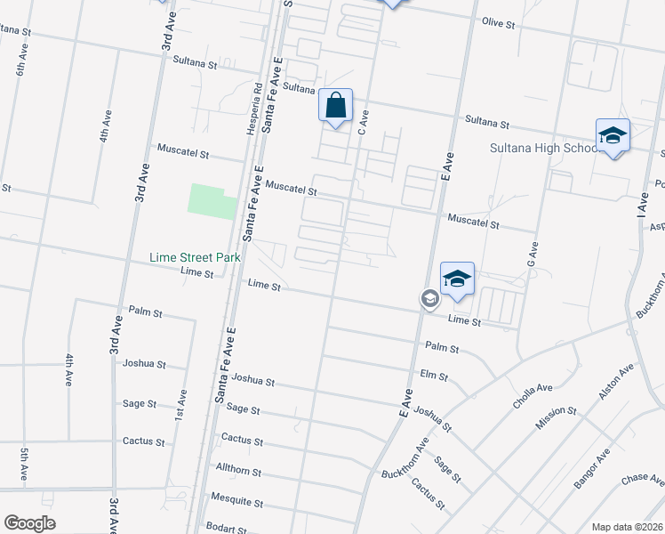 map of restaurants, bars, coffee shops, grocery stores, and more near 8550 C Avenue in Hesperia