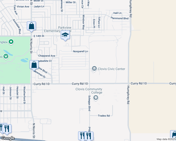 map of restaurants, bars, coffee shops, grocery stores, and more near 800 Gaylemont in Clovis