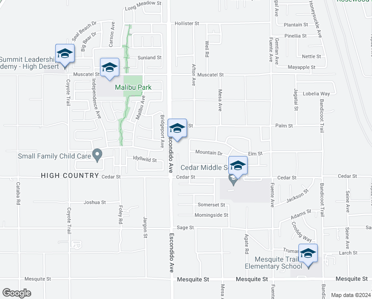map of restaurants, bars, coffee shops, grocery stores, and more near 8612 Valley View Drive in Hesperia