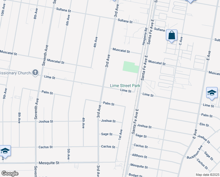 map of restaurants, bars, coffee shops, grocery stores, and more near 16233 Lime Street in Hesperia