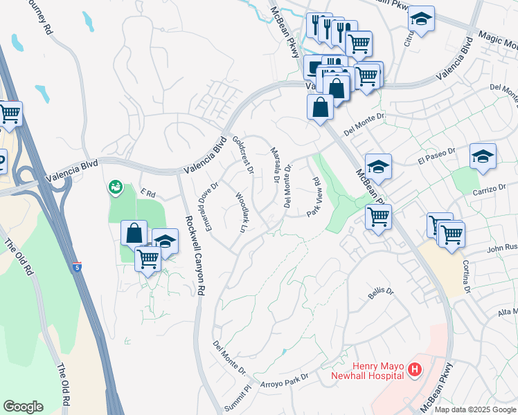 map of restaurants, bars, coffee shops, grocery stores, and more near 26301 Marsala Drive in Santa Clarita