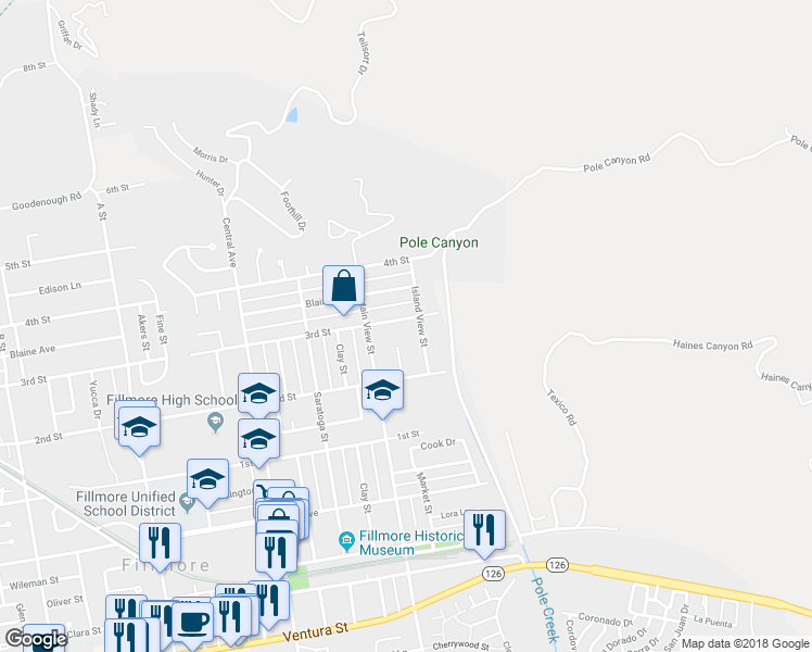 map of restaurants, bars, coffee shops, grocery stores, and more near 224 3rd Street in Fillmore