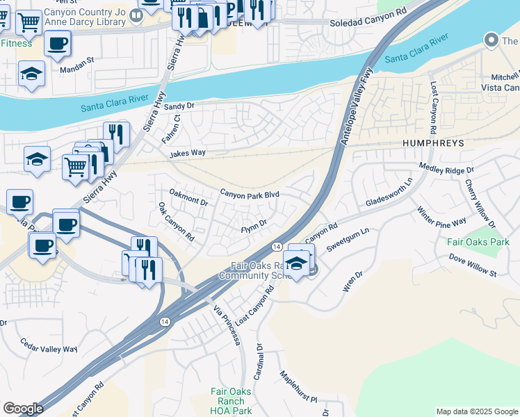 map of restaurants, bars, coffee shops, grocery stores, and more near 18113 Erik Court in Los Angeles