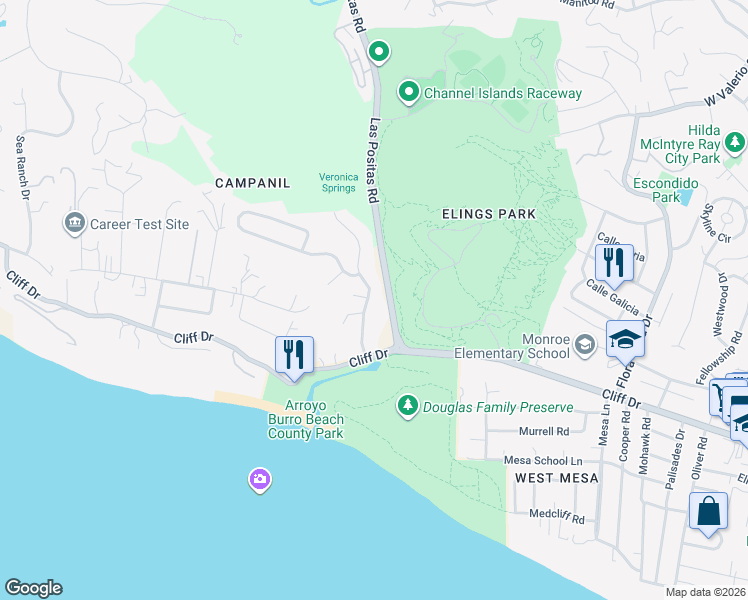 map of restaurants, bars, coffee shops, grocery stores, and more near 458 Alan Road in Santa Barbara