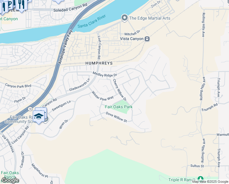 map of restaurants, bars, coffee shops, grocery stores, and more near 27111 Brown Oaks Way in Santa Clarita