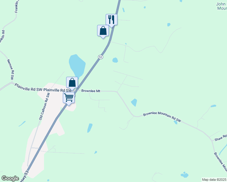 map of restaurants, bars, coffee shops, grocery stores, and more near 248 Brownlee Mount in Adairsville