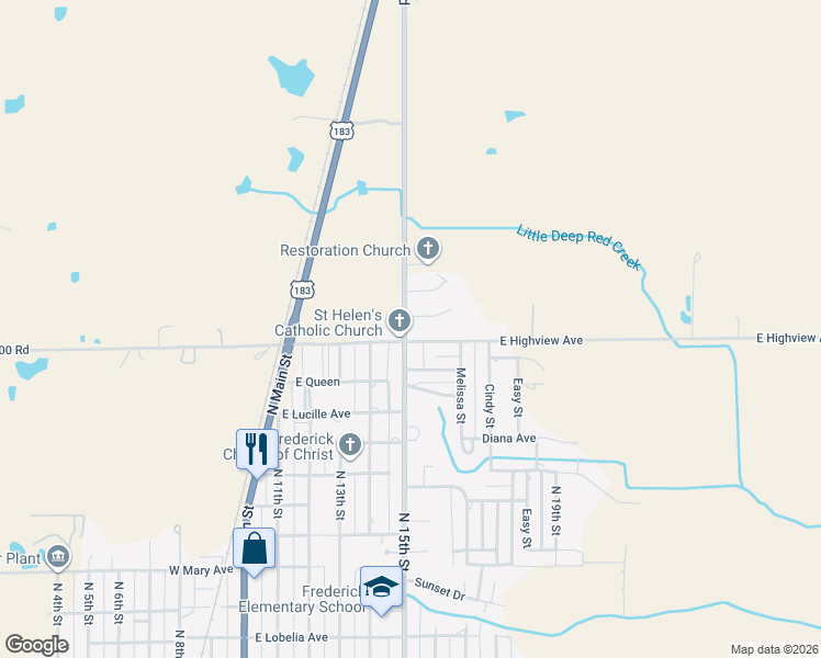 map of restaurants, bars, coffee shops, grocery stores, and more near 1706 North 15th Street in Frederick