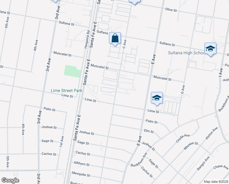 map of restaurants, bars, coffee shops, grocery stores, and more near 8562 C Avenue in Hesperia