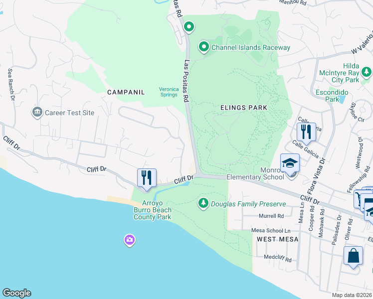 map of restaurants, bars, coffee shops, grocery stores, and more near 458 Alan Road in Santa Barbara