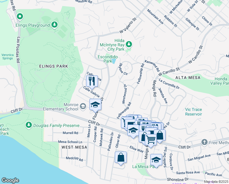 map of restaurants, bars, coffee shops, grocery stores, and more near 731 Litchfield Lane in Santa Barbara